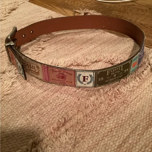 Fossil Logo Patchwork Unique Leather Belt SZ.S - Picture 12 of 16